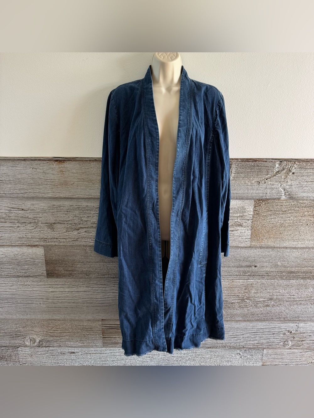 Eileen Fisher L Tencel Lyocell Organic Cotton Denim Duster Jacket Long Open (U1)